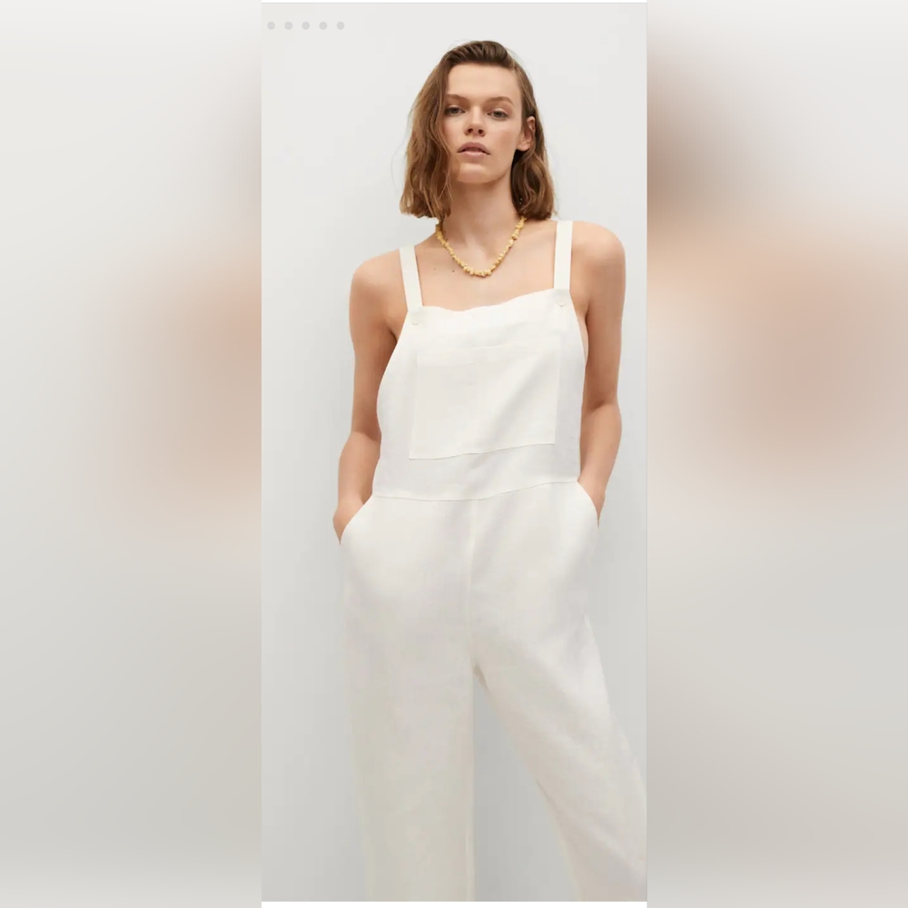 NEW Mango Off-white 100% Linen jumpsuit size M Straight design Straight neck